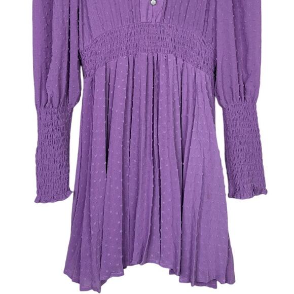 Zara Long Sleeve Ruffle Elastic Cuffs Flounced Hem 3 Buttons Mini Dress L Purple - Picture 5 of 15